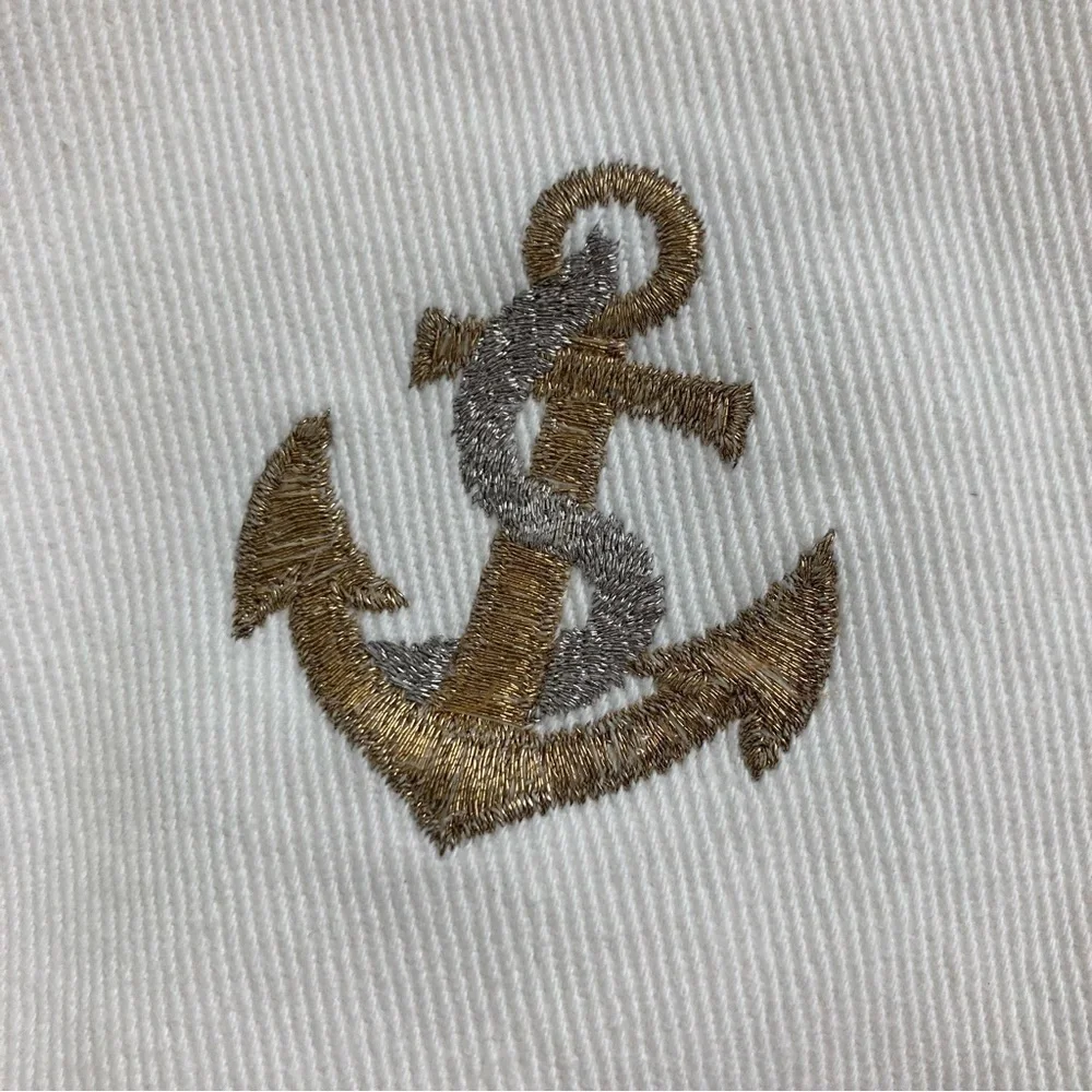 La Costa Spa Vintage White High Rise Jeans Gold Silver Anchor Embroidery Sz 10